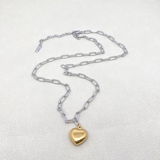 Two Tone Chain And Heart Necklace