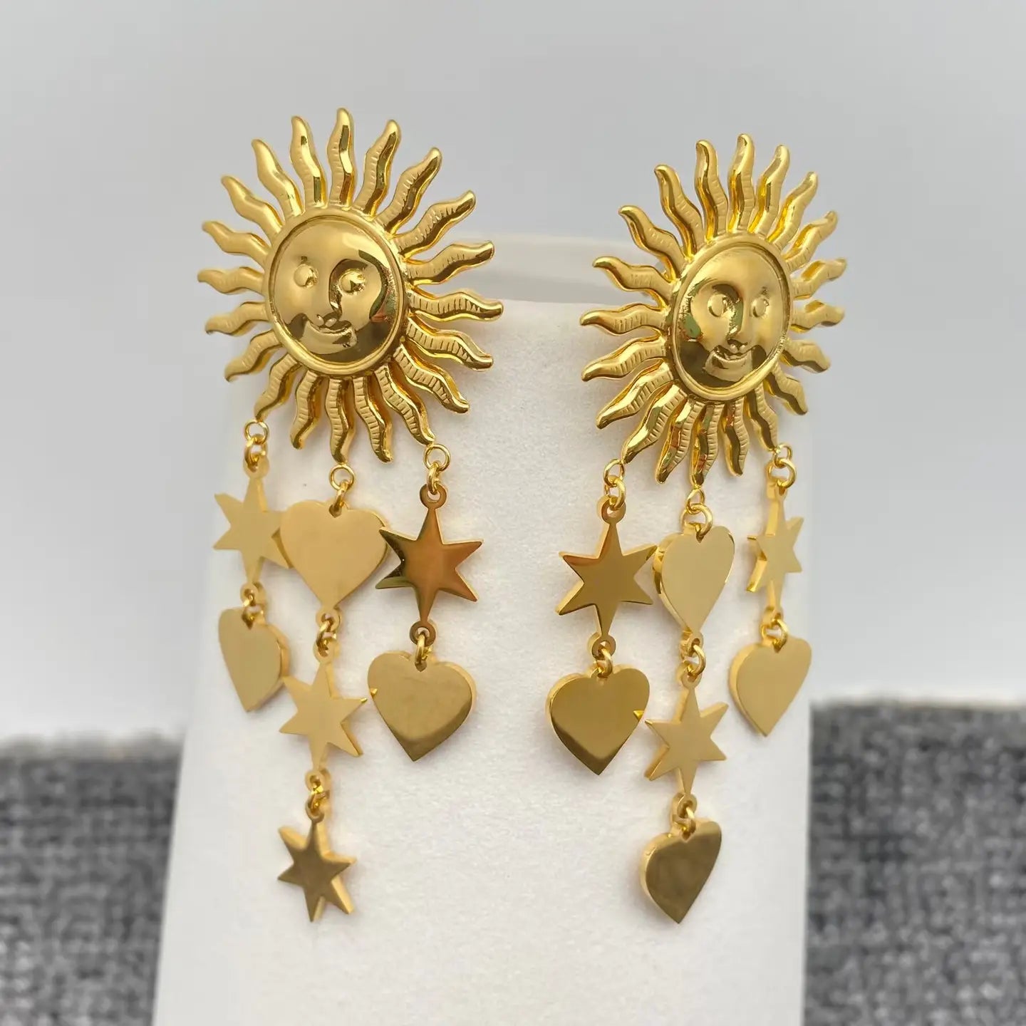 Sun Heart & Star Gold Earrings