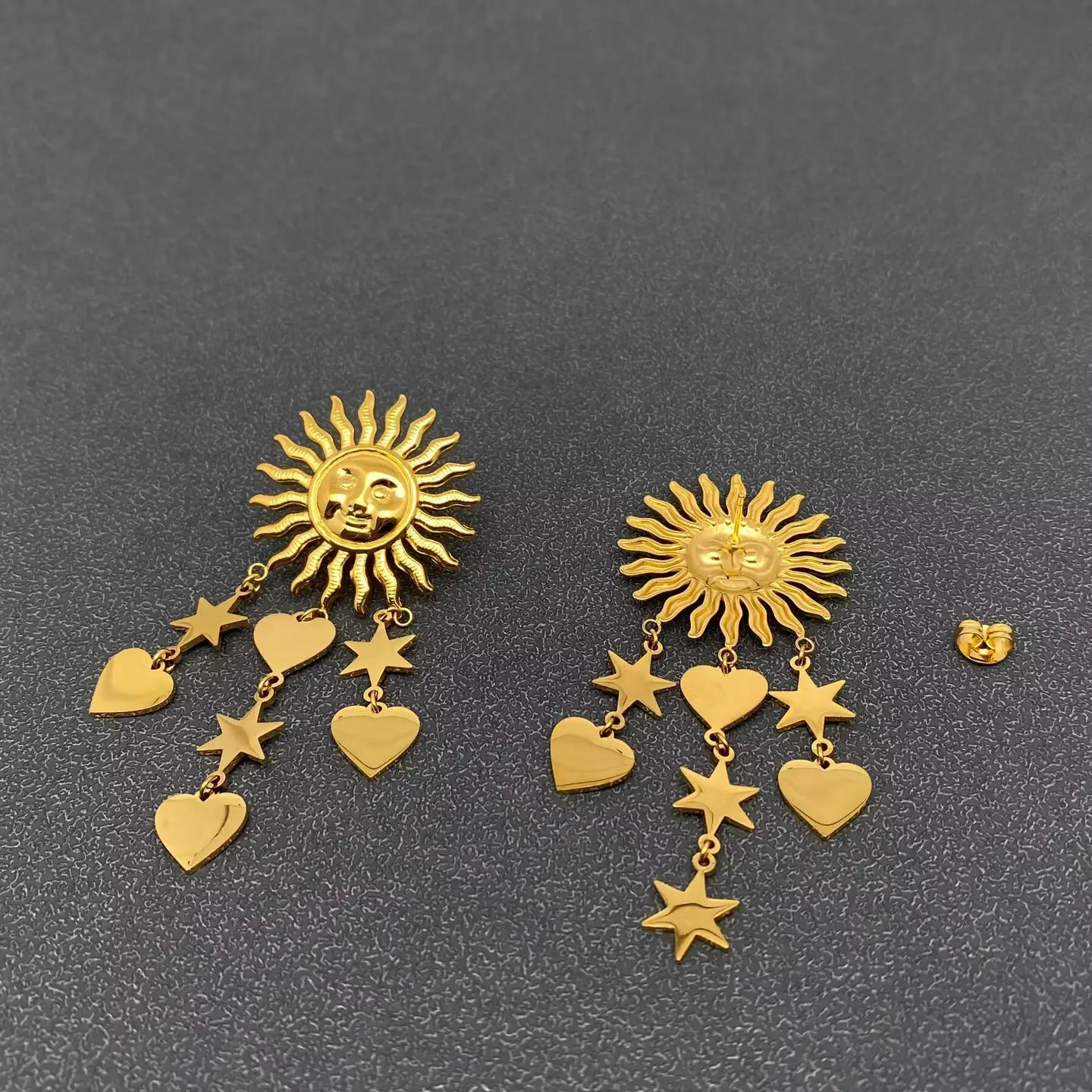 Sun Heart & Star Gold Earrings