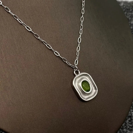 Green Zircon Geometric Charm Necklace