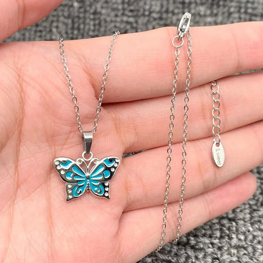 Blue Enamel Butterfly Charm Necklace