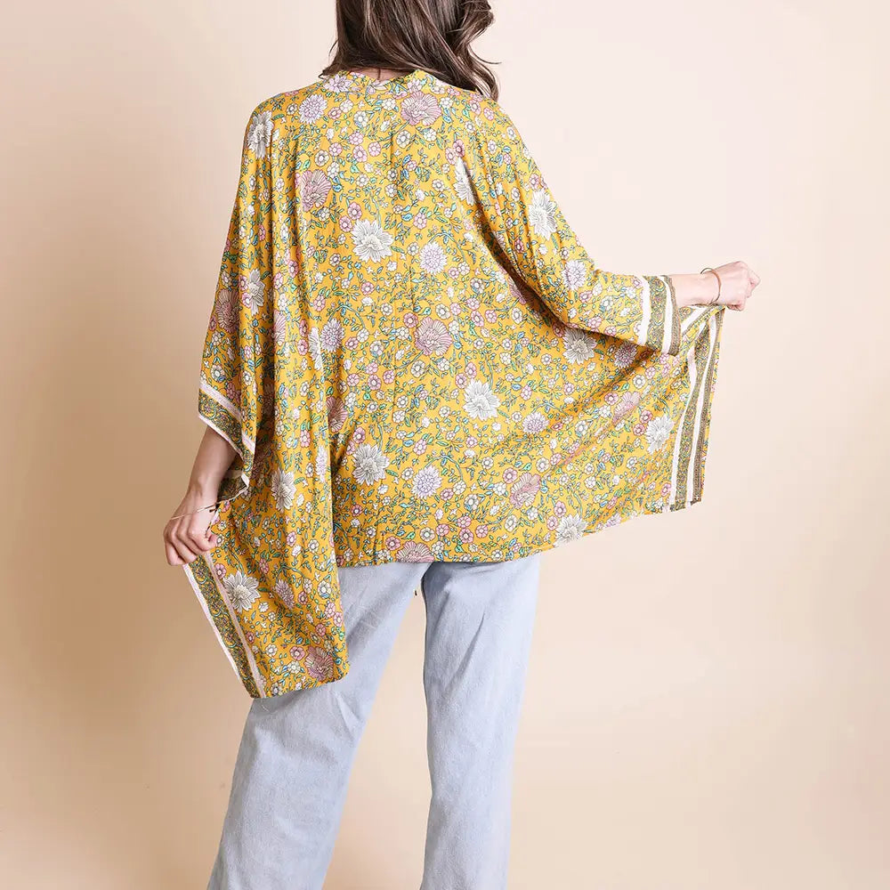 Mustard Floral Kimono Wrap