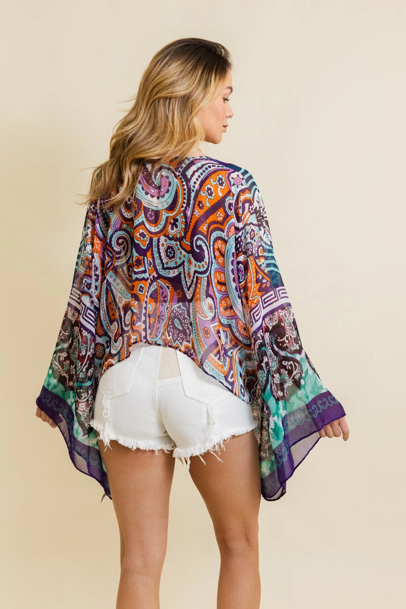 Paisley Tral Sheer Wrap Kimono