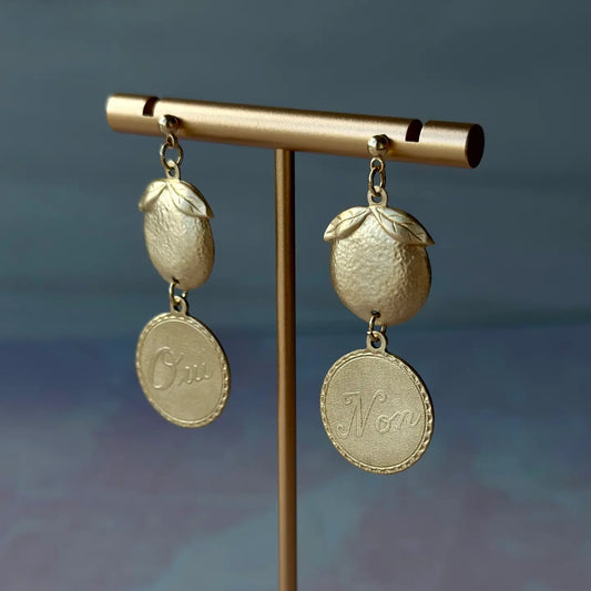 French Oui Non Brass Earrings