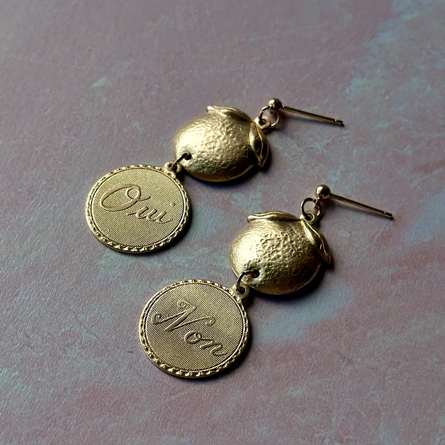 French Oui Non Brass Earrings