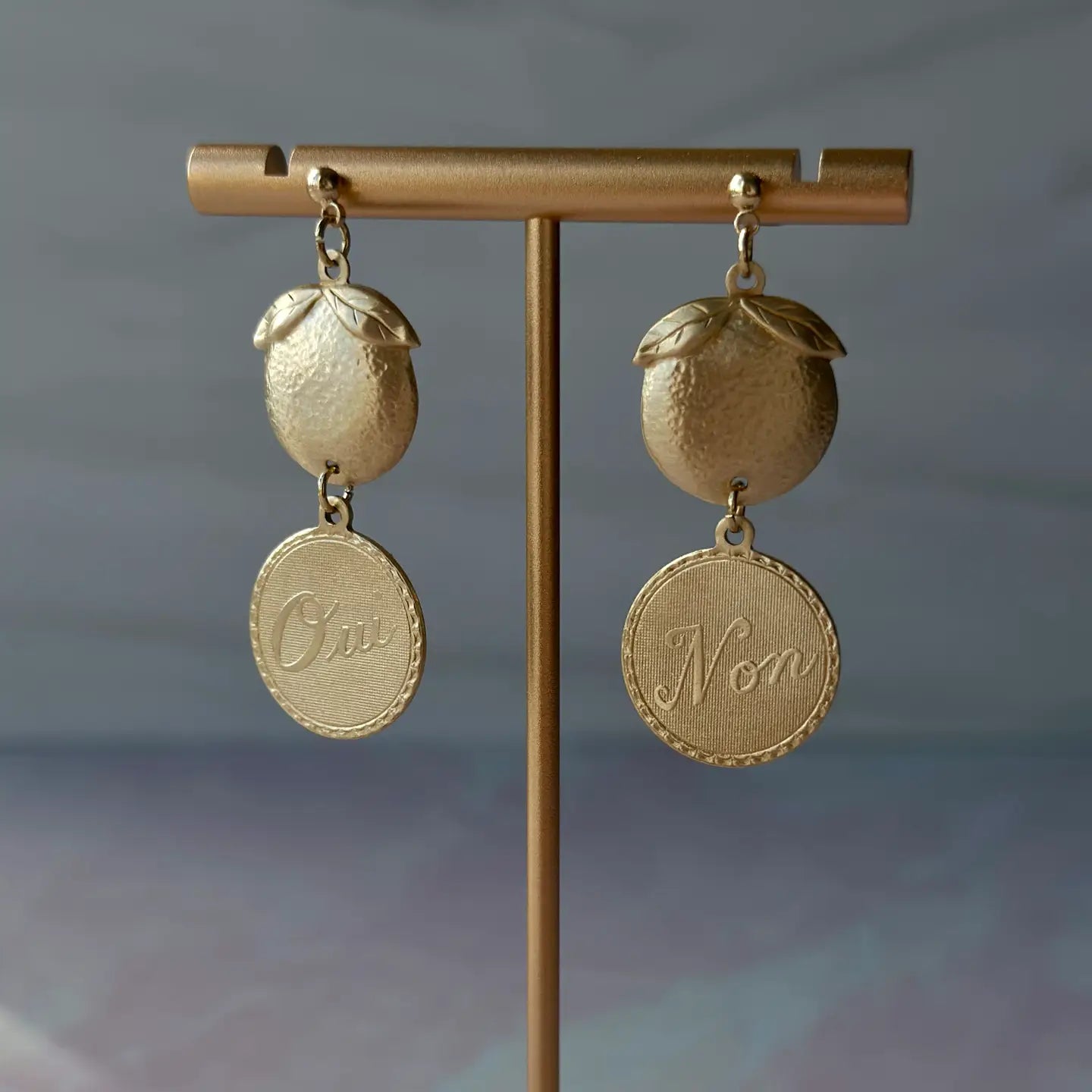 French Oui Non Brass Earrings