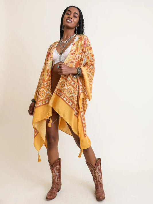 Moroccan Tassel Kimono - Mustard
