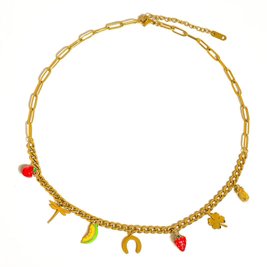 Marinha 18K Gold Non-Tarnish Fruit and Charms Necklace