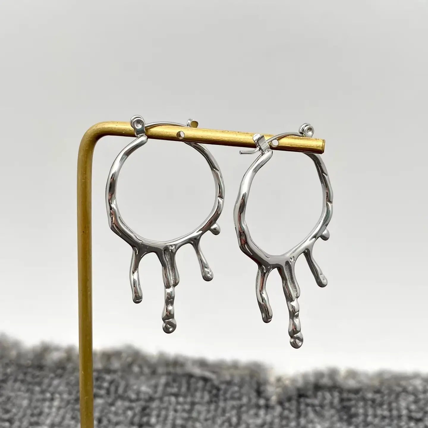 18K Gold Plated Stainless Steel Lava Drop Hoop Earrings