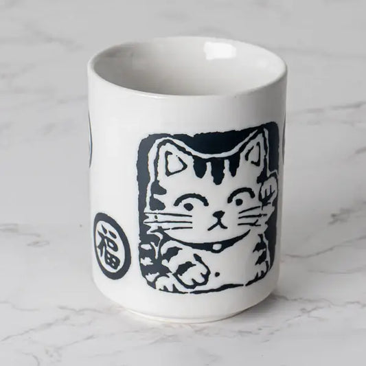 Neko Cat Yunomi Style Tea Cup White Glazed 9 Fl oz
