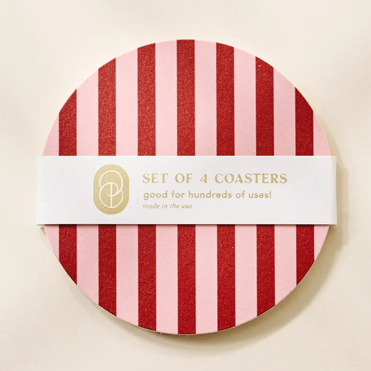 Pink and Maroon Striped Coaster - Set of 4