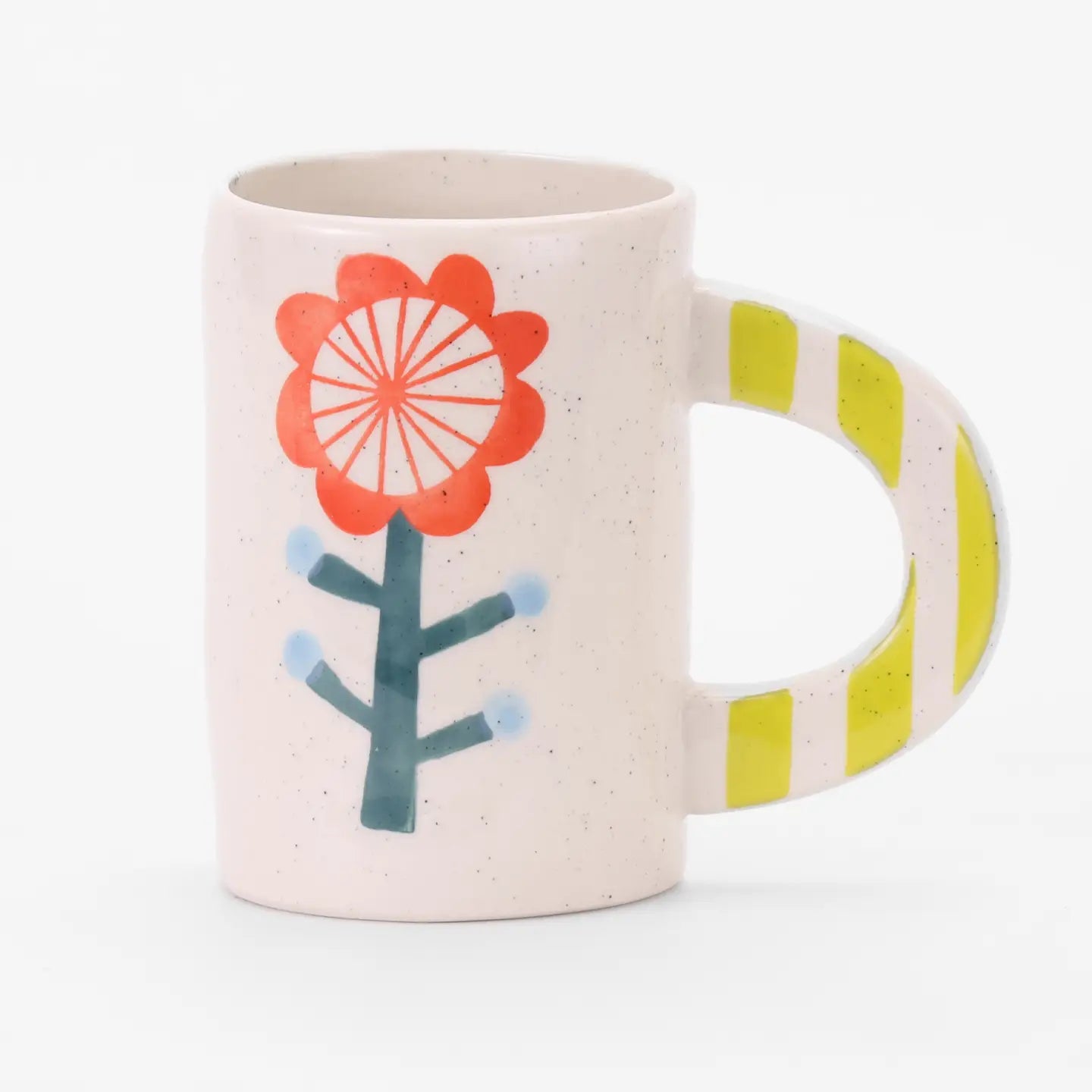 Handmade Ceramic Coffee Mug - Red & Blue Flower