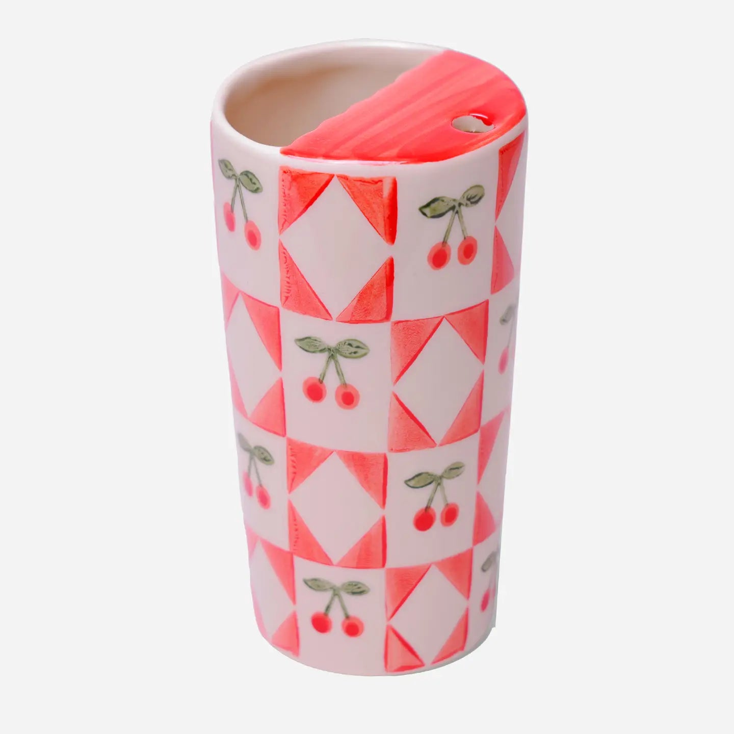 Handmade Ceramic Coffee Tumbler - Cherries
