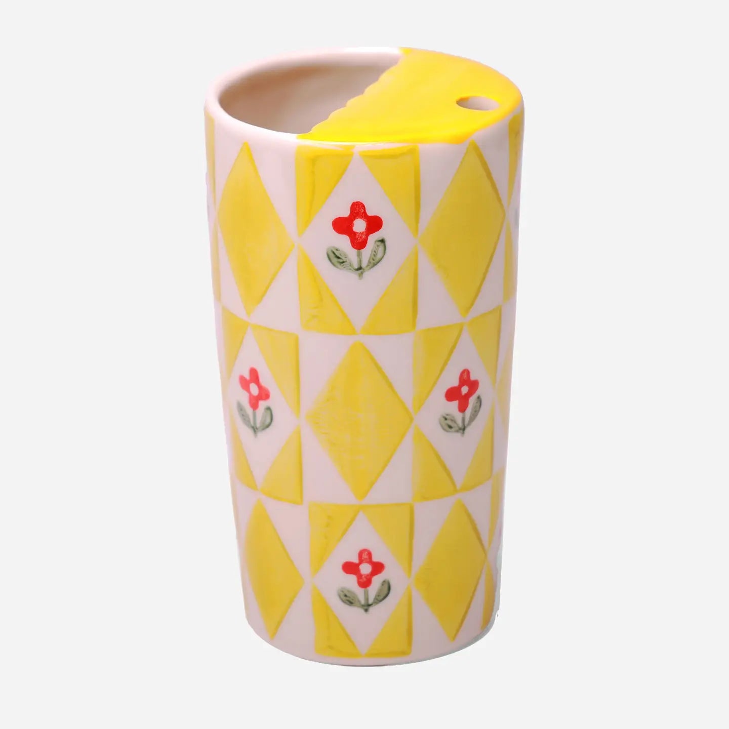 Handmade Ceramic Coffee Tumbler - Yellow Flowers