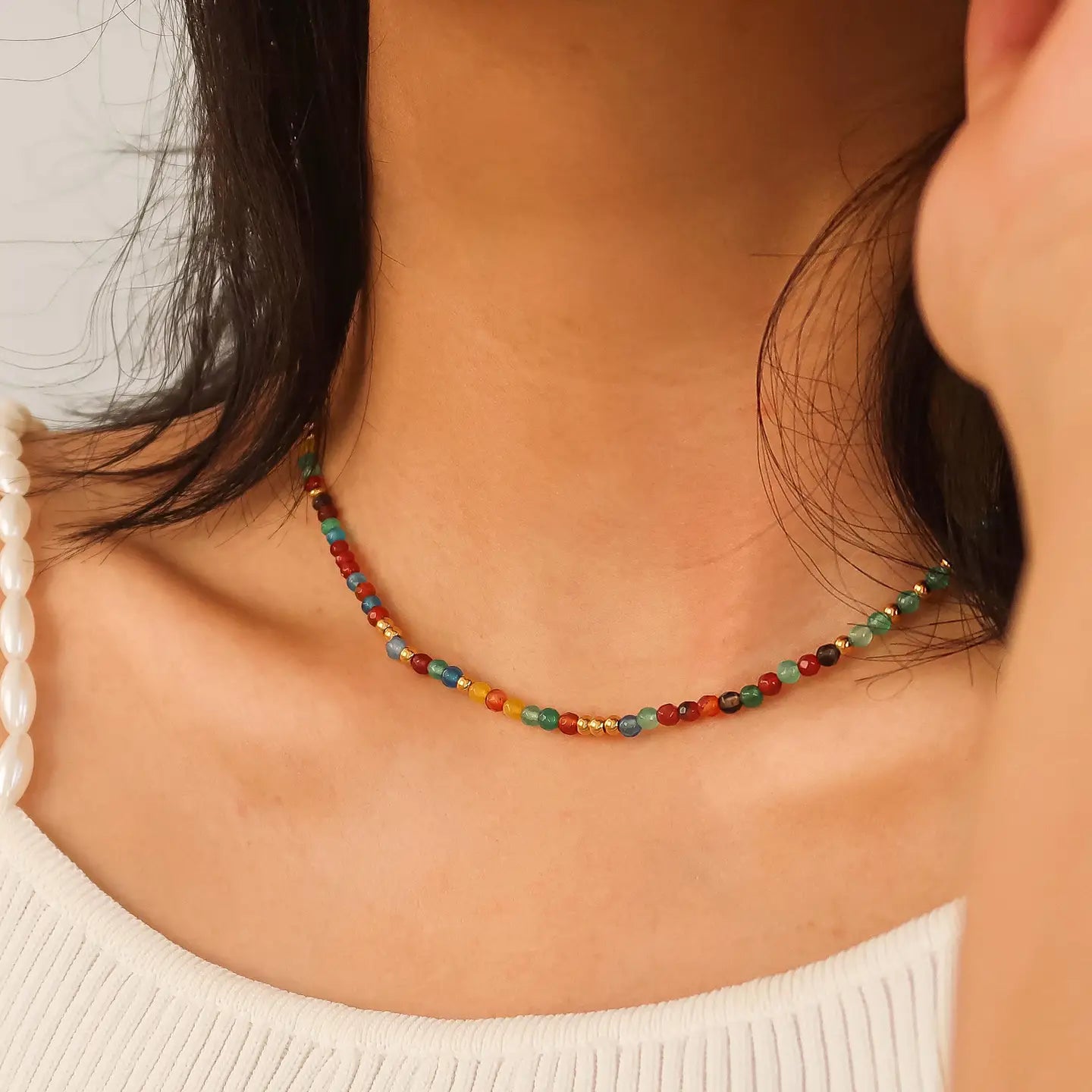 Estelle 18K Gold Non-Tarnish Beaded Multi Color Necklace.