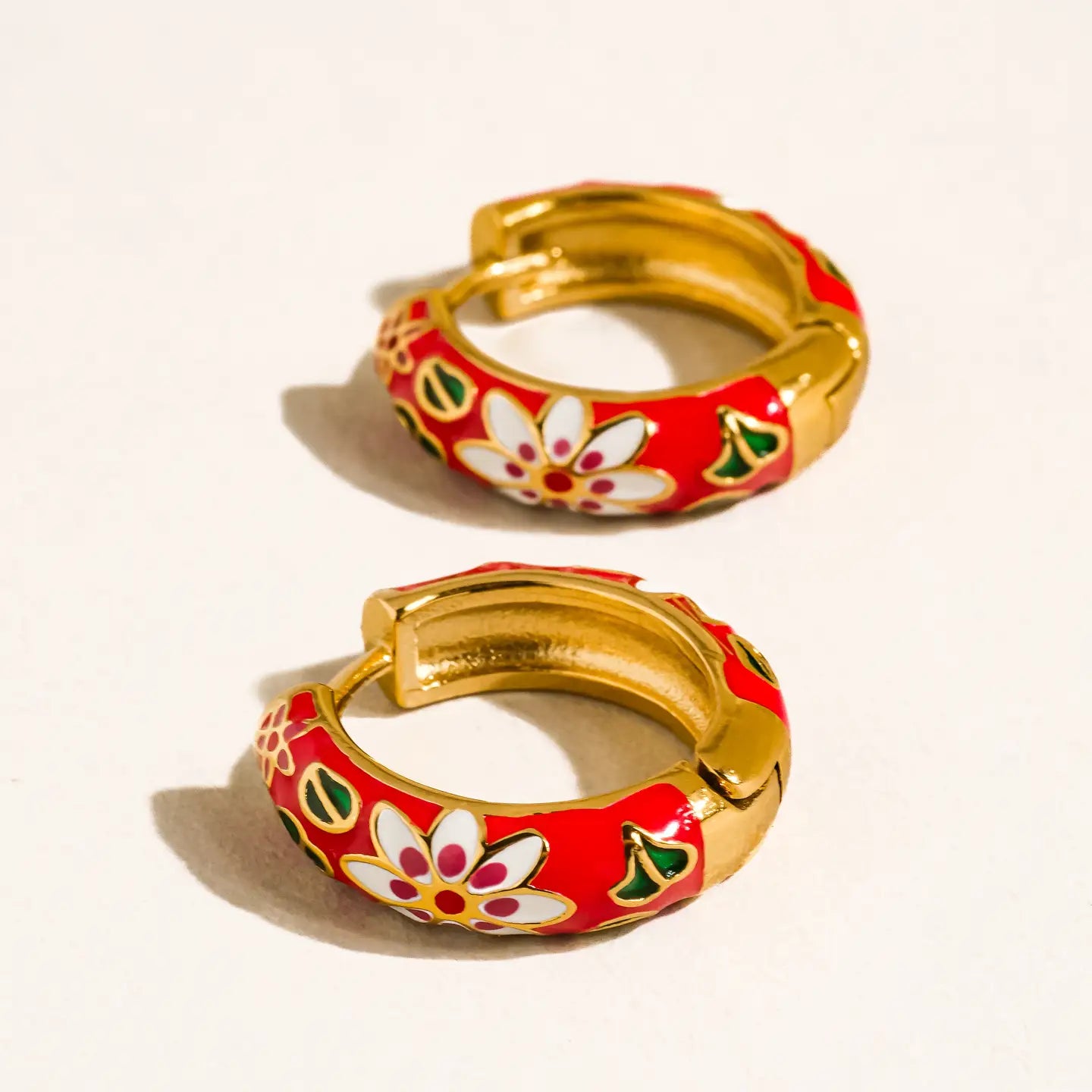 Isabeau 18K Gold Non-Tarnish Vintage Floral Hoop Earrings.