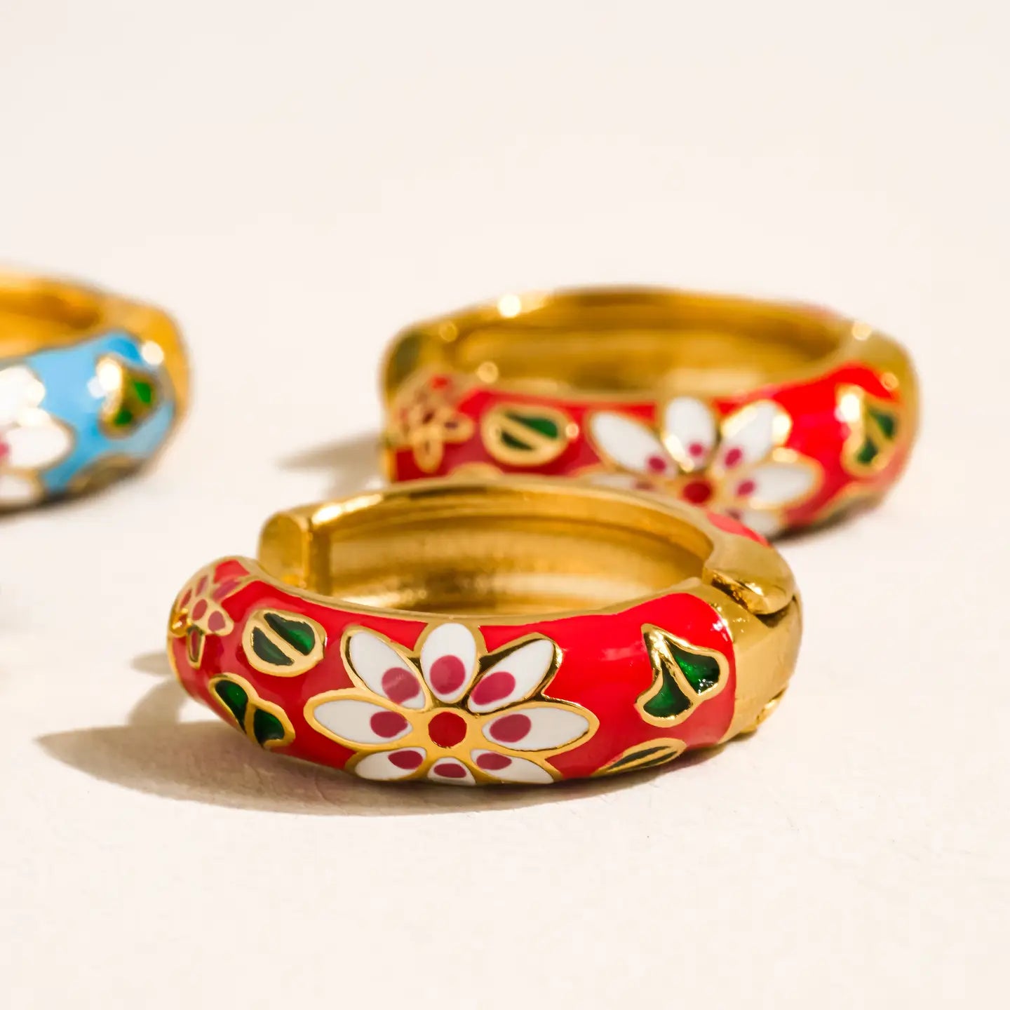 Isabeau 18K Gold Non-Tarnish Vintage Floral Hoop Earrings.