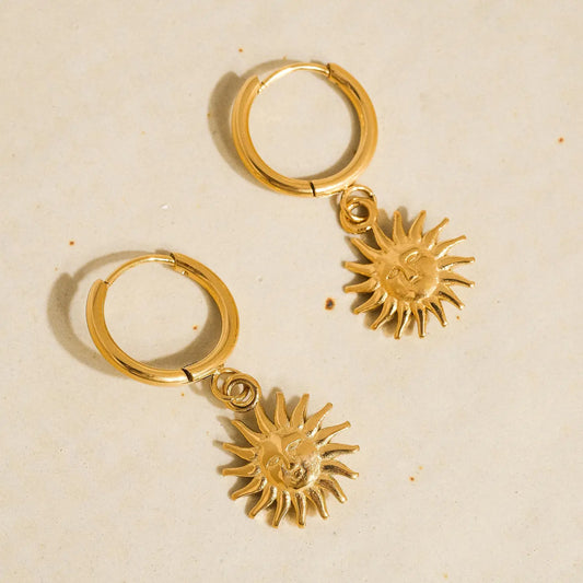 Pascale 18K Gold Non-Tarnish Sun Hoop Earring