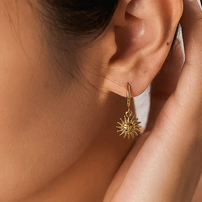 Pascale 18K Gold Non-Tarnish Sun Hoop Earring