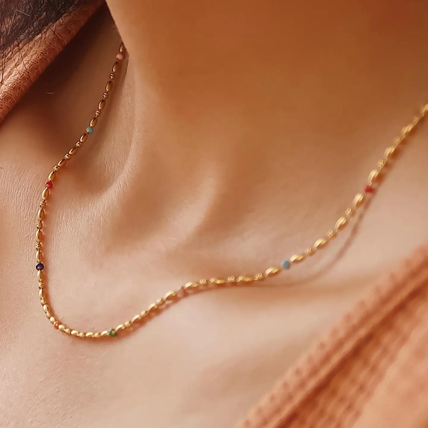 Tave 18K Gold Non-Tarnish Petite Beaded Necklace.