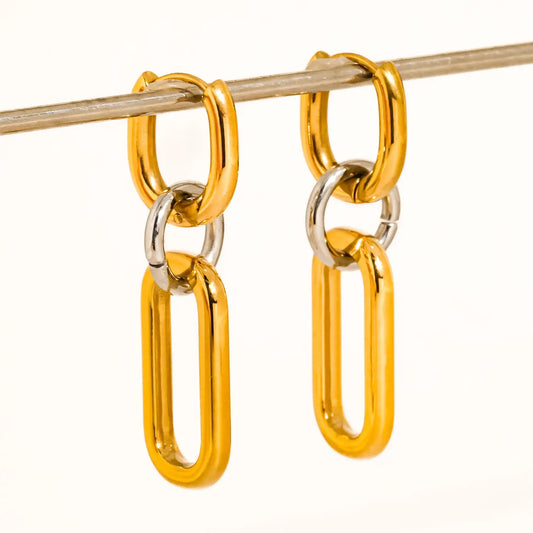 Viori 18K Gold Non-Tarnish Two Tone Link Earrings