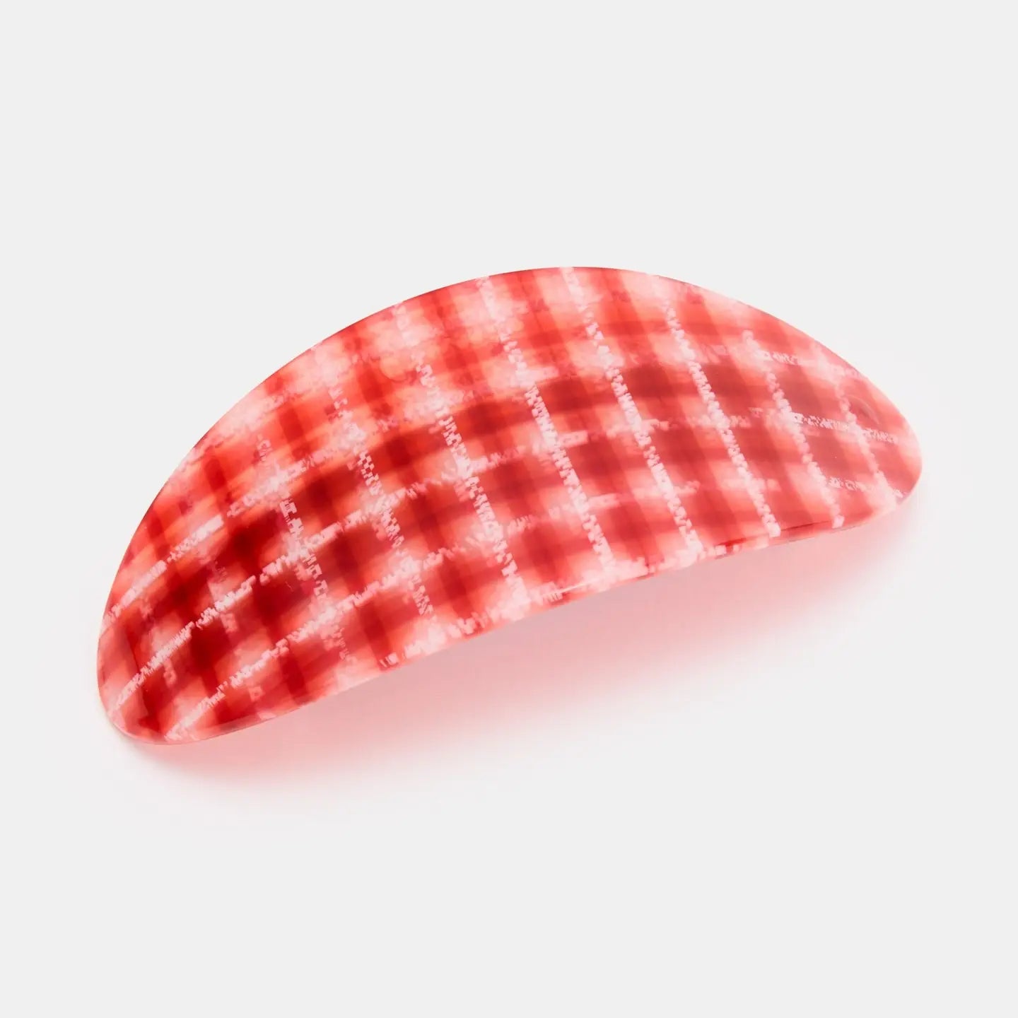 Oval Barrette in Red Plaid.