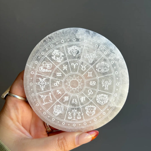 Selenite Etched Zodiac Crystal Plate