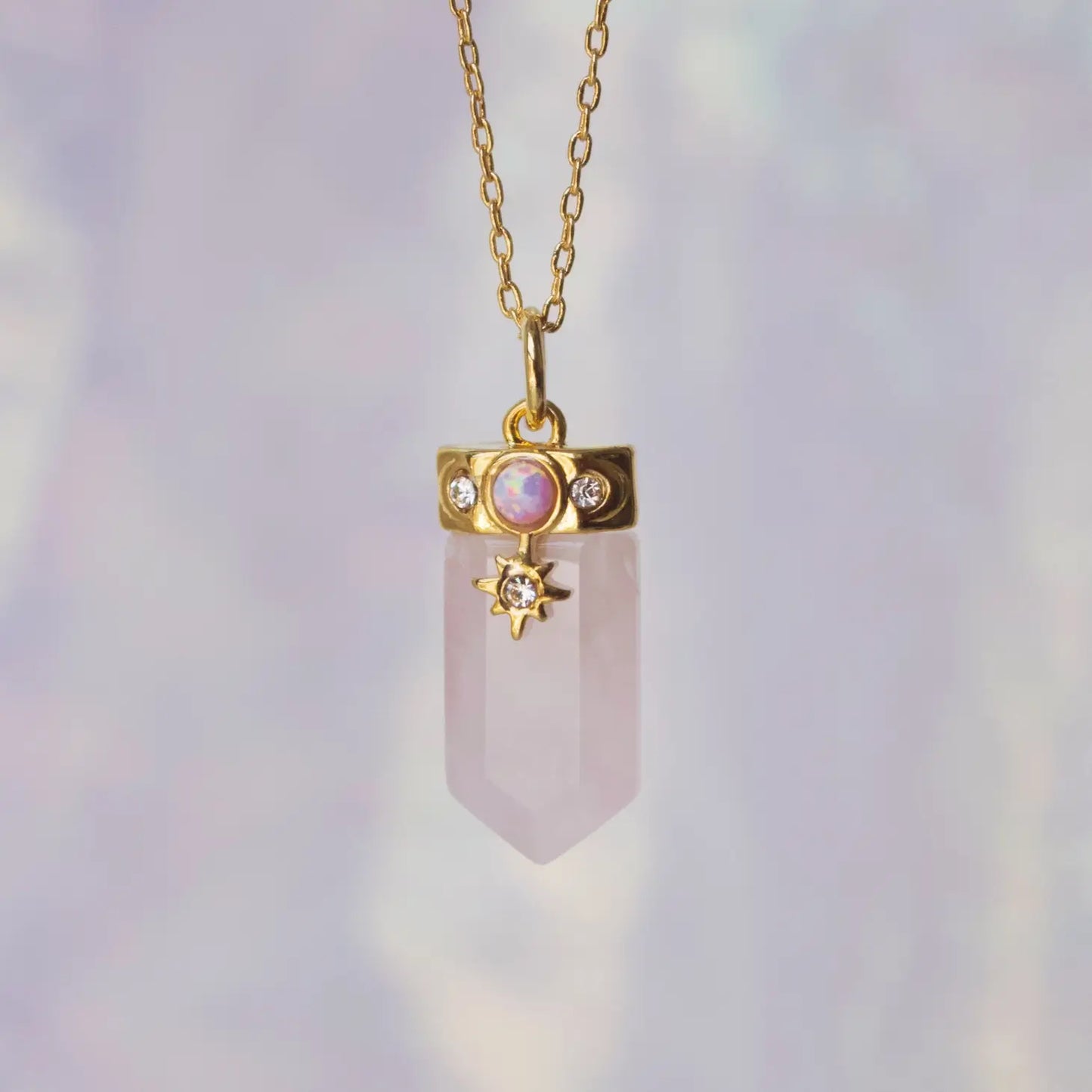 Celestial Rose Quartz & Opalite Crystal Necklace