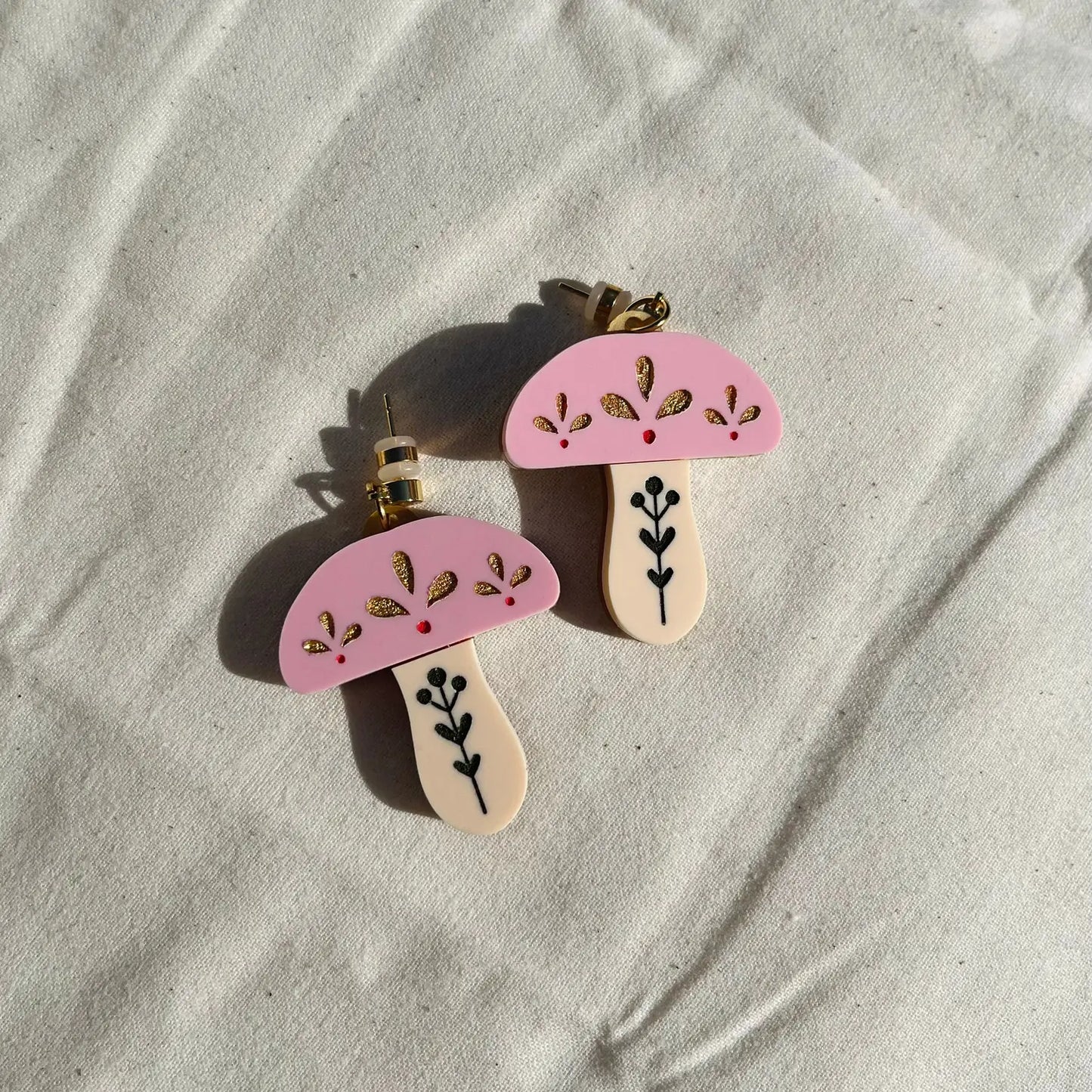 Pink Folk Mushroom Earrings