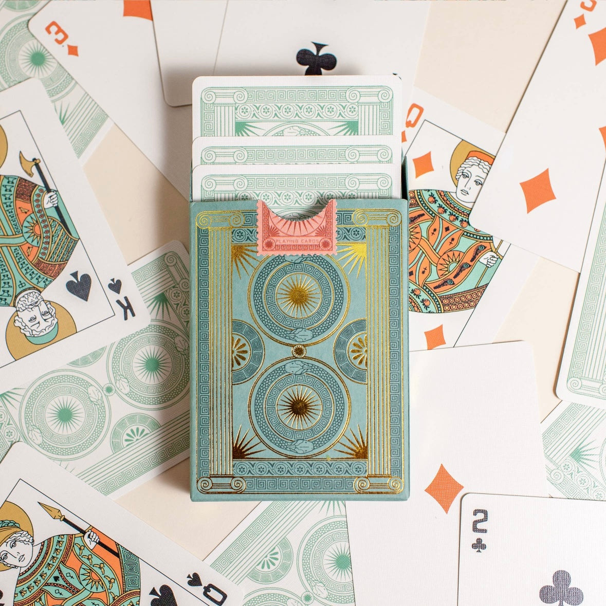 The Olympia Playing Cards in Sage Green.