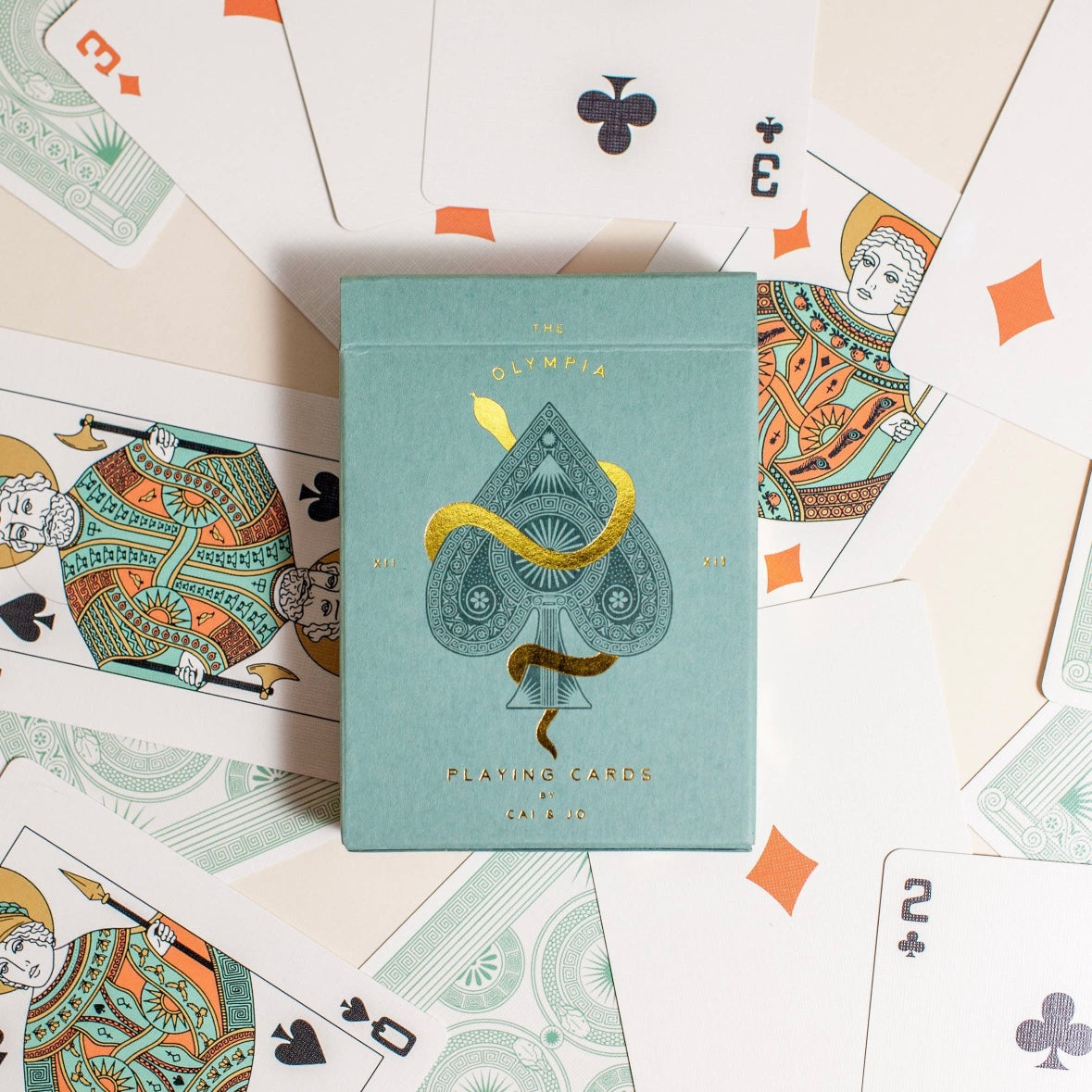 The Olympia Playing Cards in Sage Green.