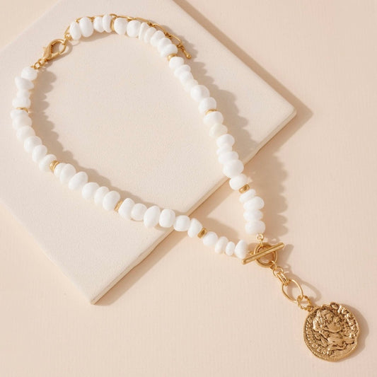 White Stone & Coin Necklace