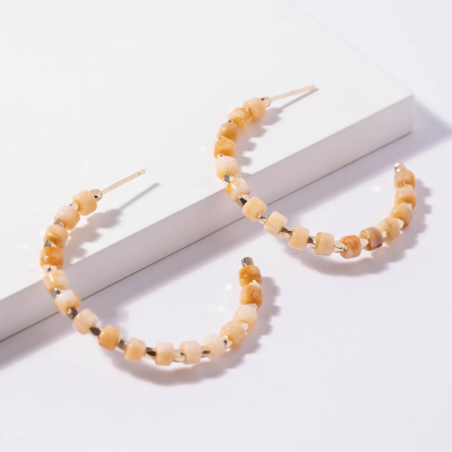 Orange Bead Hoop Earrings.