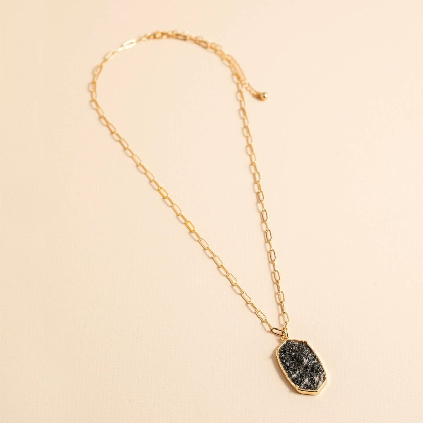 Druzy Pendant Necklace - Black